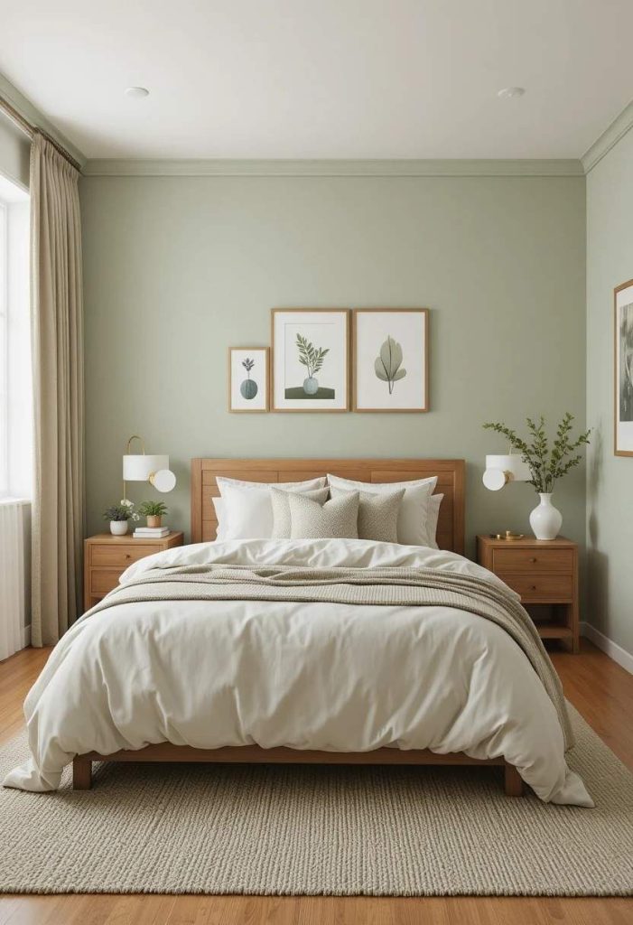 Cohesive three-color palette across college apartment bedroom