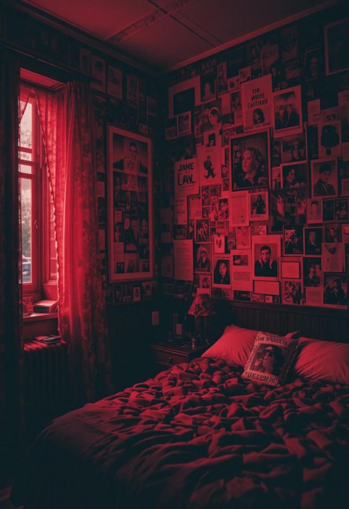 Red and deep crimson is the most striking palette. Sepia is the safest for sleep-friendly bedrooms.