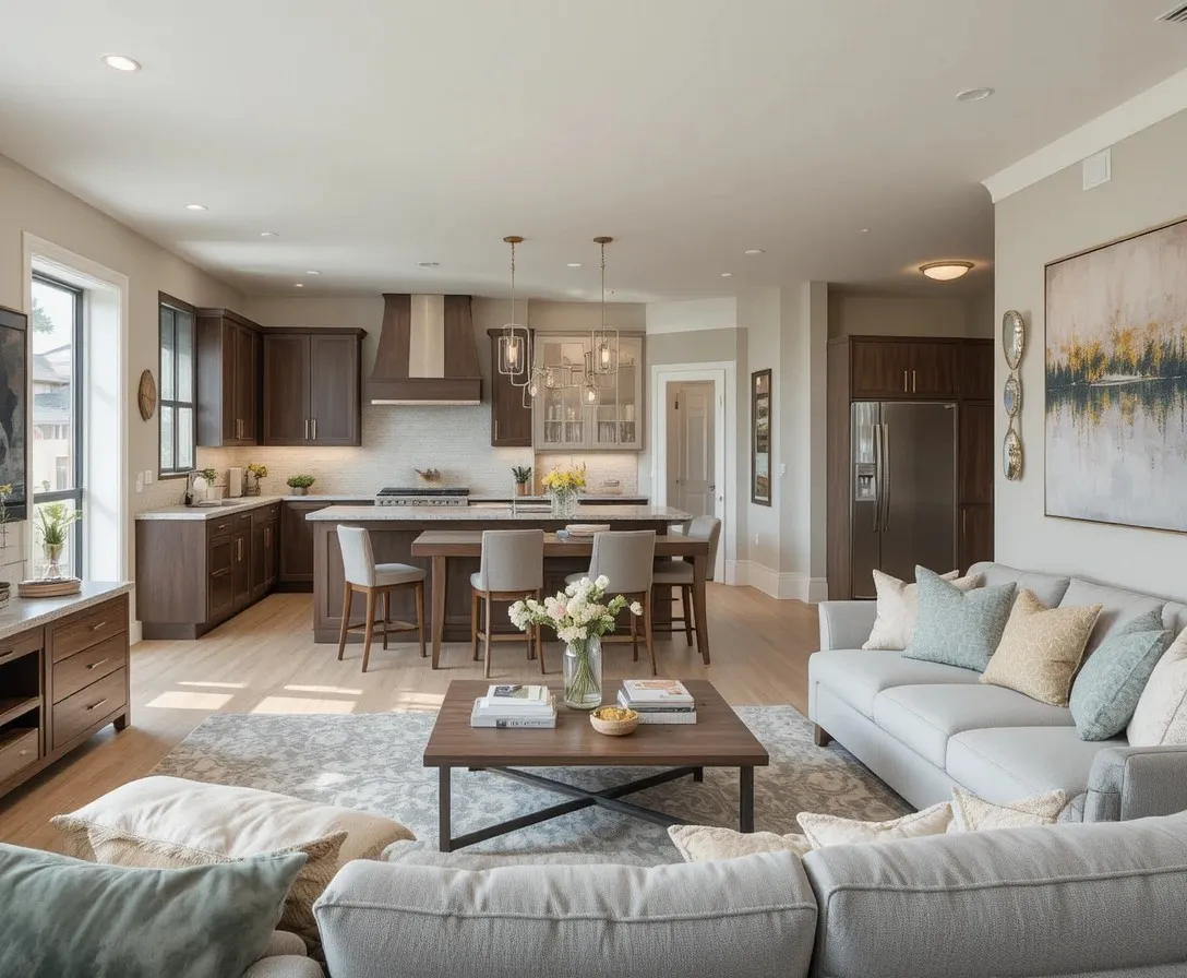 living room kitchen open concept look