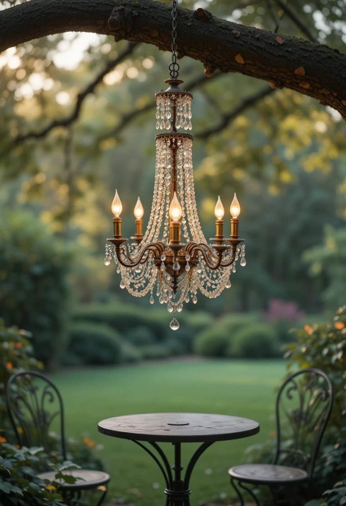 Antique brass or wrought iron weathers beautifully outdoors; avoid anything with painted finishes that will peel.
