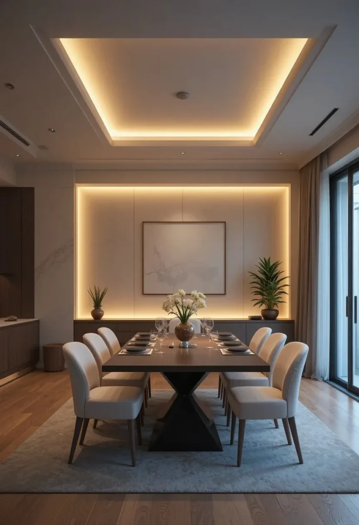 Hidden LED lighting creating soft ambient glow over dining table