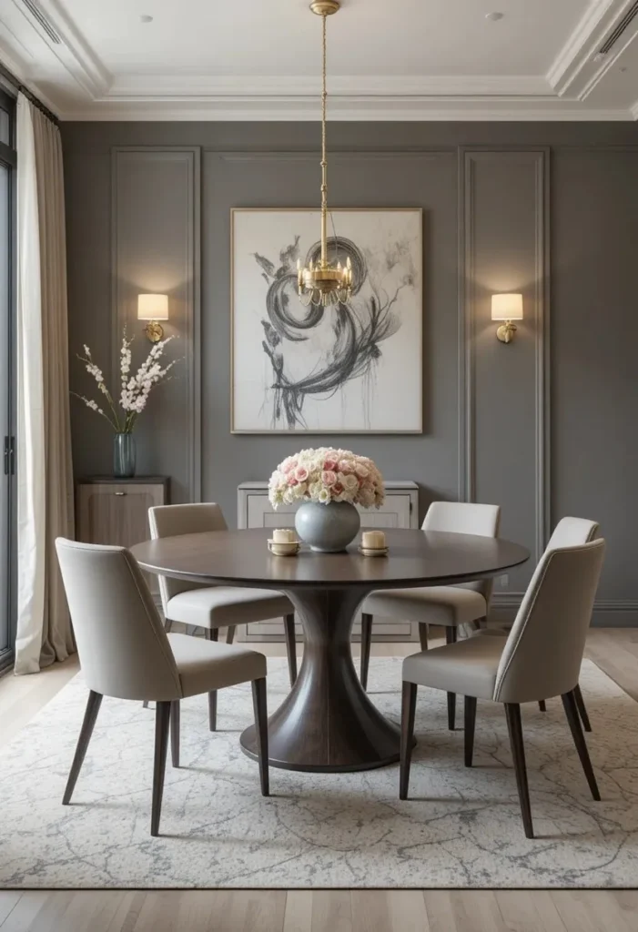 Pedestal dining table creating a clean and open dining space