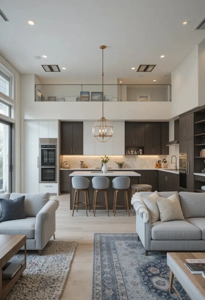 Open-concept kitchen with stylish two-tone cabinets