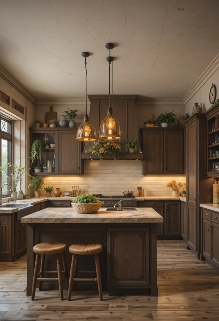 Wooden kitchen island lighting bringing natural warmth and texture