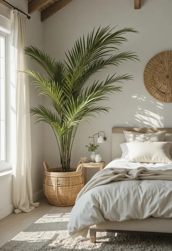 Green coastal plants inside a beach bedroom