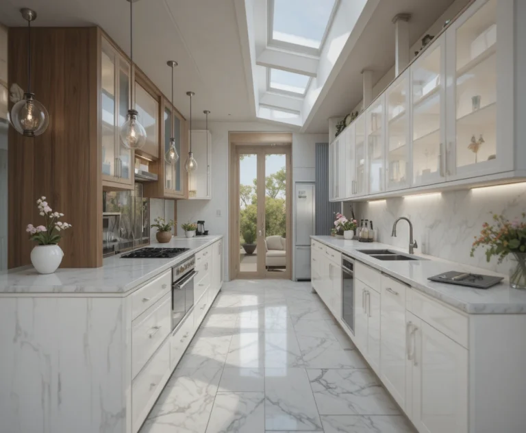 Beautiful long kitchen layout look