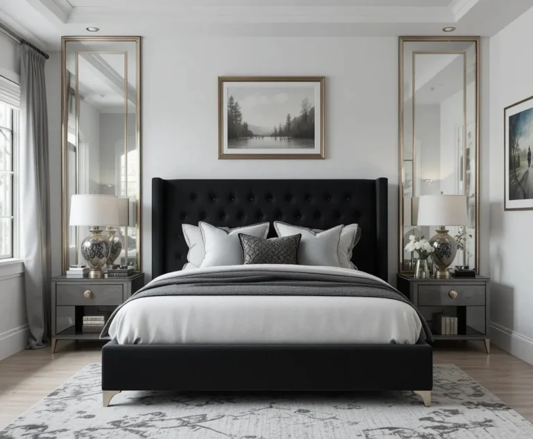 Full view of black and silver bedroom look