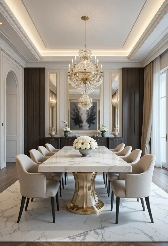 Marble dining table creating a luxurious and elegant dining space