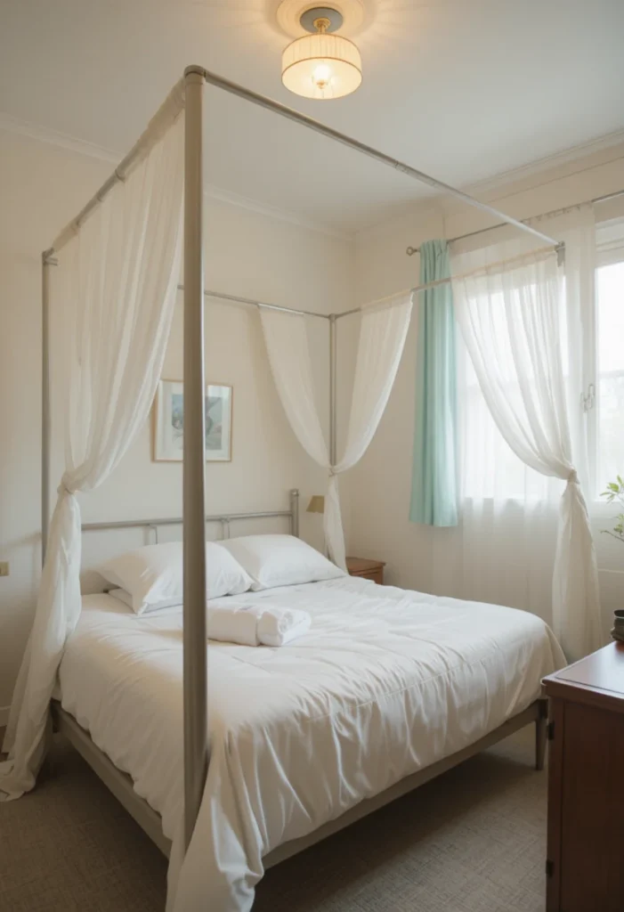 canopy bed ideas for small bedrooms with light and space saving design