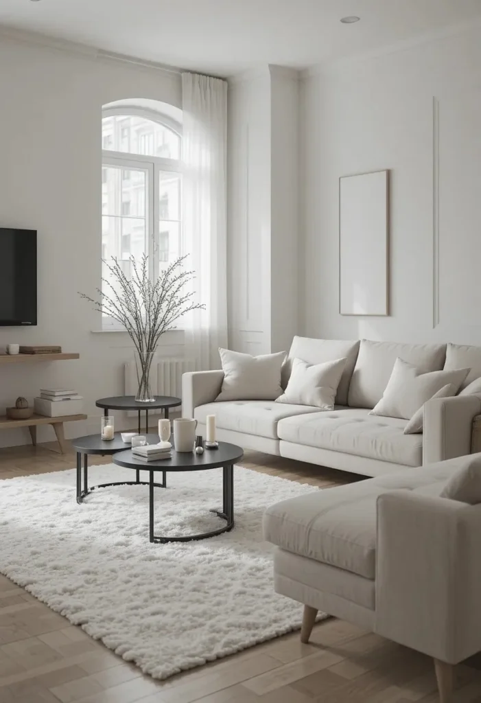 Black minimalist coffee table in clean living room
