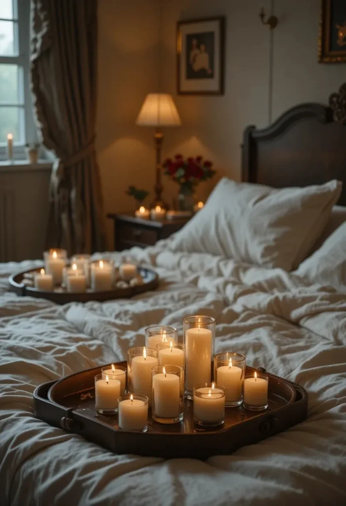 candle lit moody bedroom ideas for warm and cozy bedroom ambiance