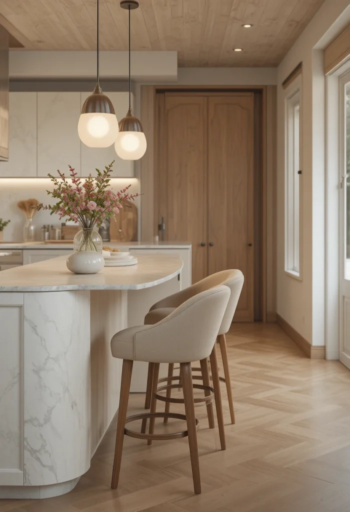 Curved bar stools kitchen island creating soft modern and inviting kitchen design