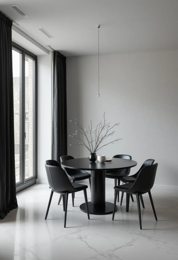 Minimal black dining room ideas with clean lines and simple modern design