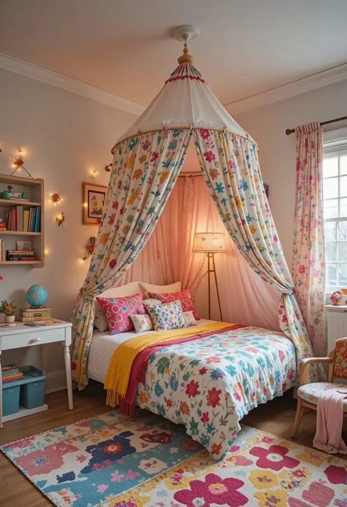 kids canopy bed ideas with playful colorful and cozy design
