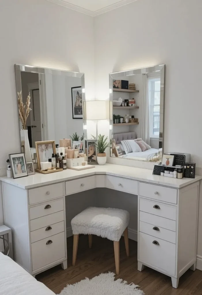 corner vanity ideas bedroom for smart space saving small rooms