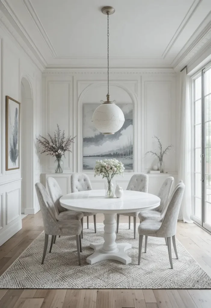 Monochrome modern dining room with clean cohesive palette