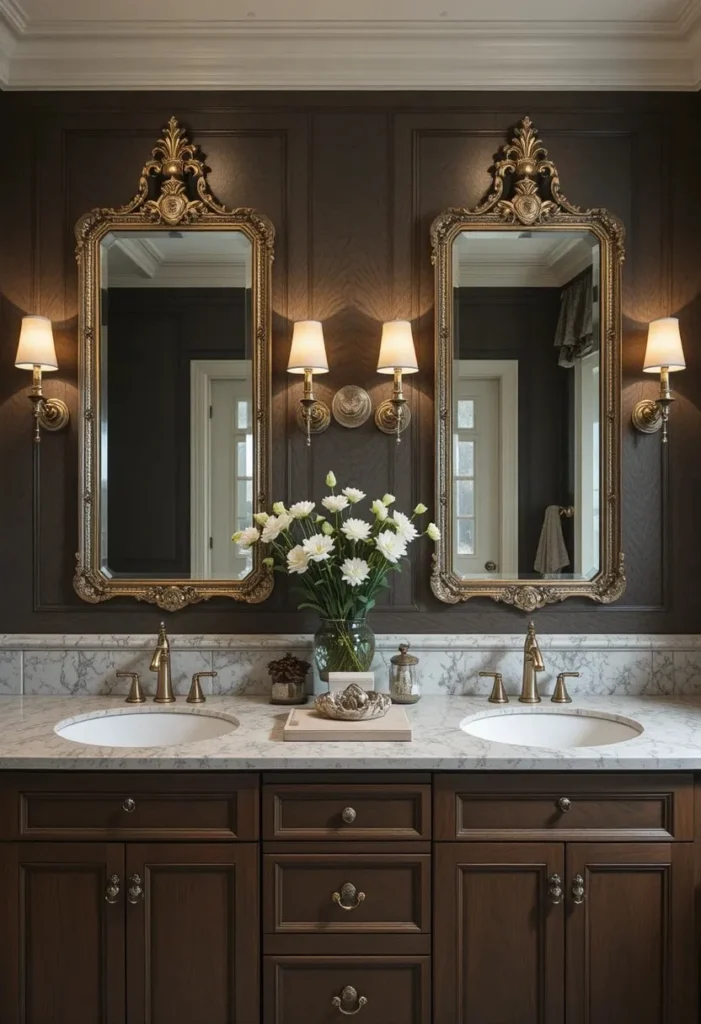 Double sink vanity creating a balanced and calming shared bathroom.