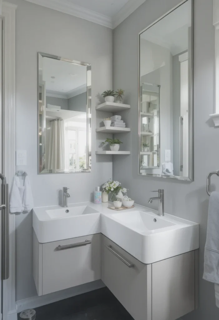 Compact double sink bathroom layout designed for small spaces.