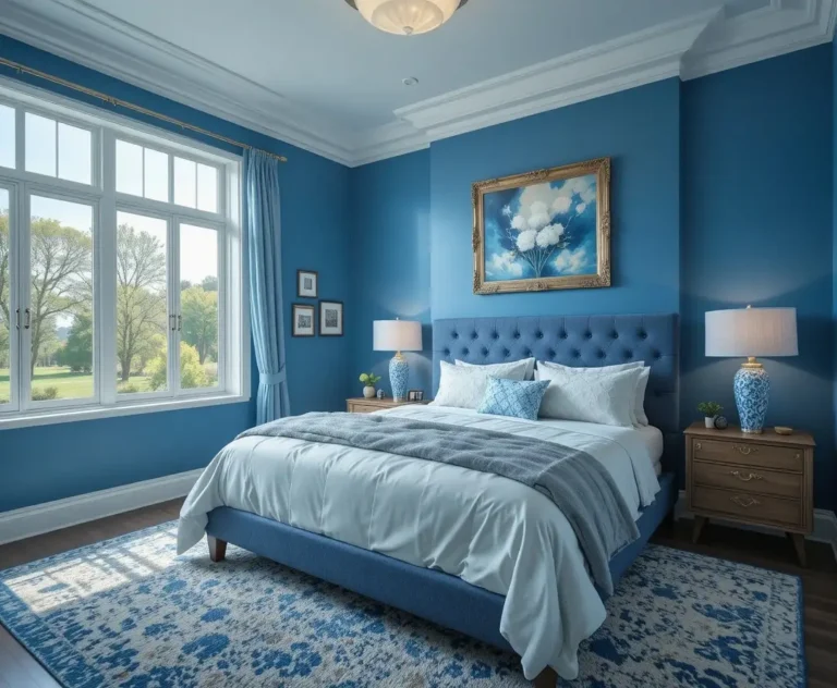 Beautiful Full view of blue bedroom look