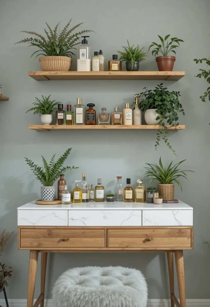 vanity ideas bedroom with floating shelves stylish storage display