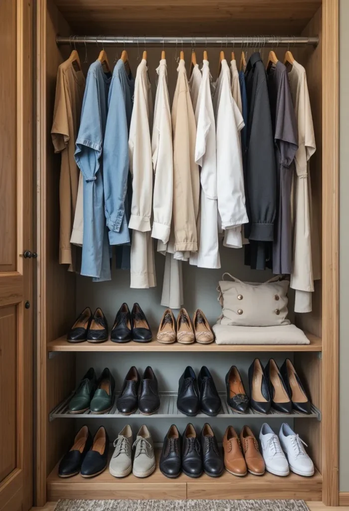 Under-shelf shoe storage maximizing closet space efficiently
