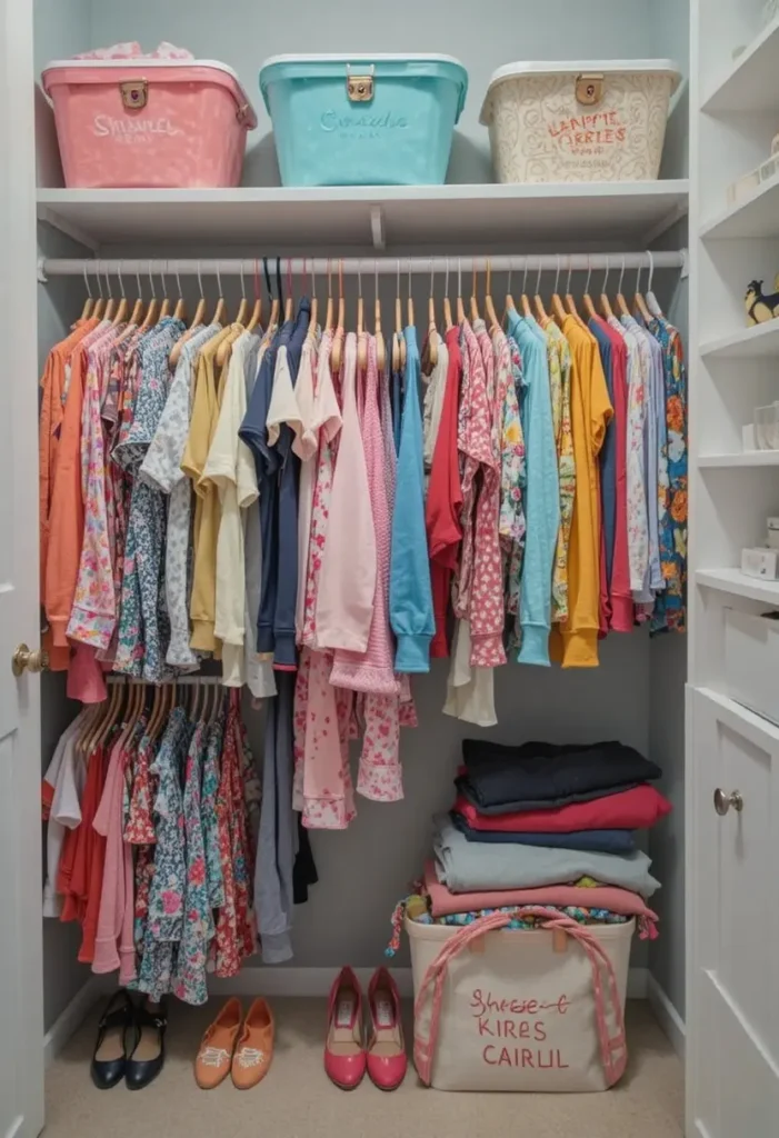 pastel bins kids closet