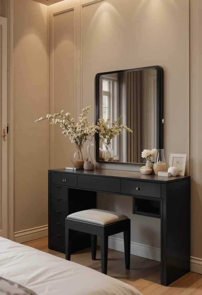 Modern black dressing table with clean minimalist styling