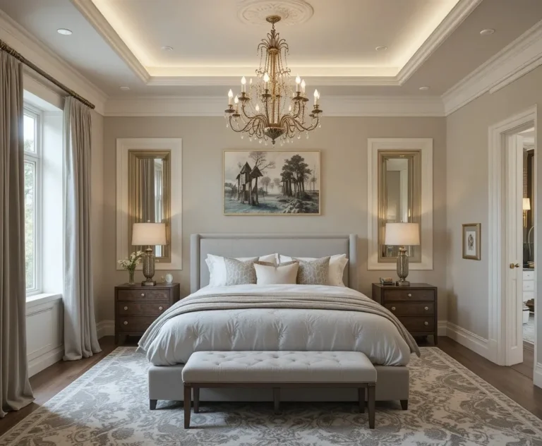 Full view of bedroom chandelier look