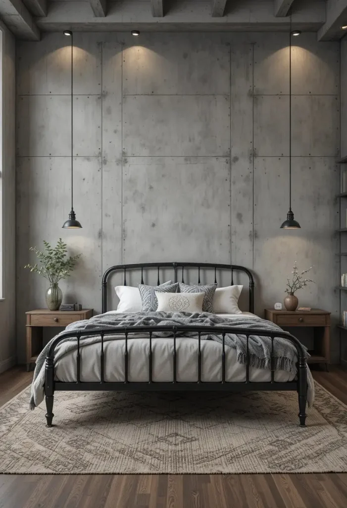 industrial moody bedroom ideas with raw textures and modern urban design