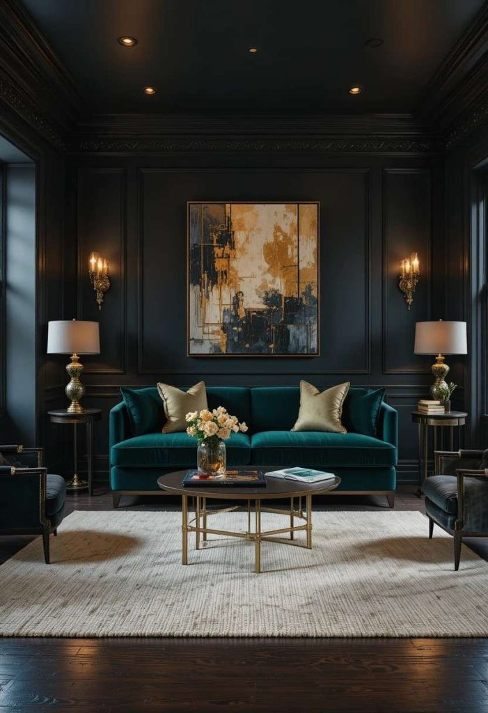 The Dark and Moody Modern Living Room: Drama, Depth, and Intimate Atmosphere