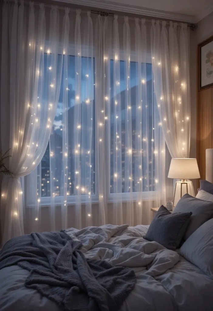 LED curtain lights creating dreamy cozy bedroom atmosphere