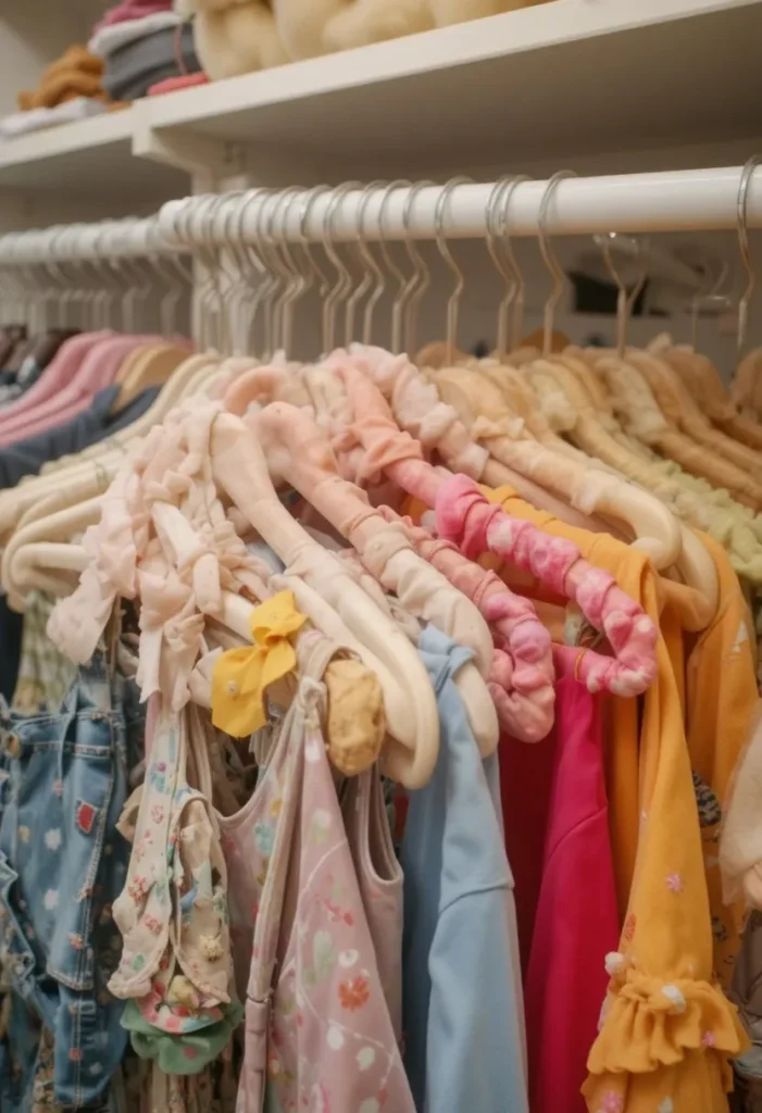Kids closet with matching hangers creating a clean and organized look
