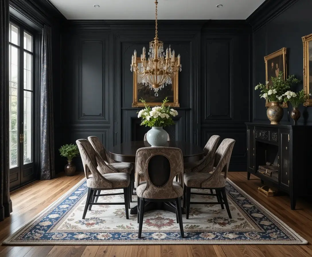 Beautiful black dining room look