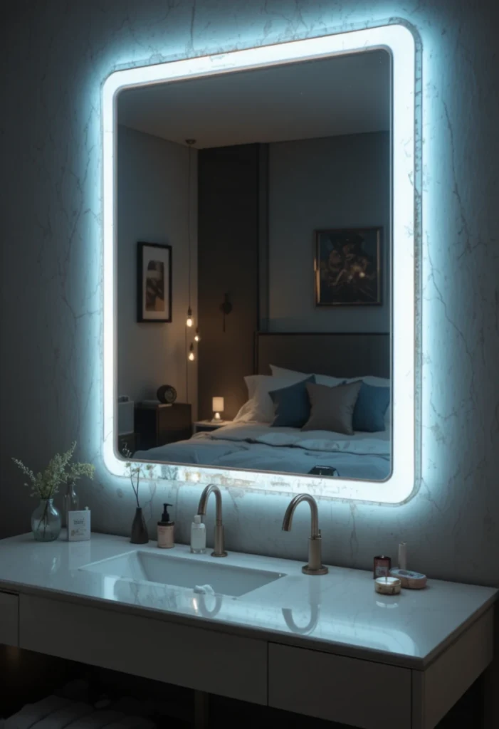vanity ideas bedroom with LED strip lighting modern glowing setup