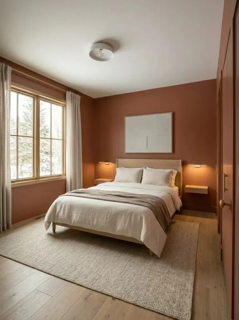 Dark gray bedroom combined with warm wood elements for a cozy feel