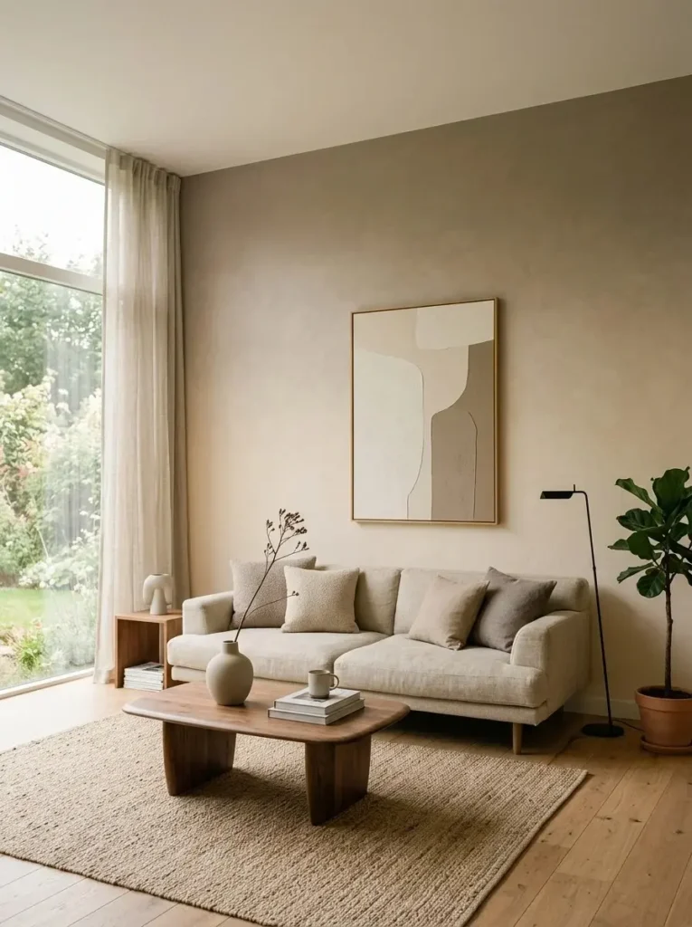 Ombre accent wall in living room with soft gradient creating calming modern look.