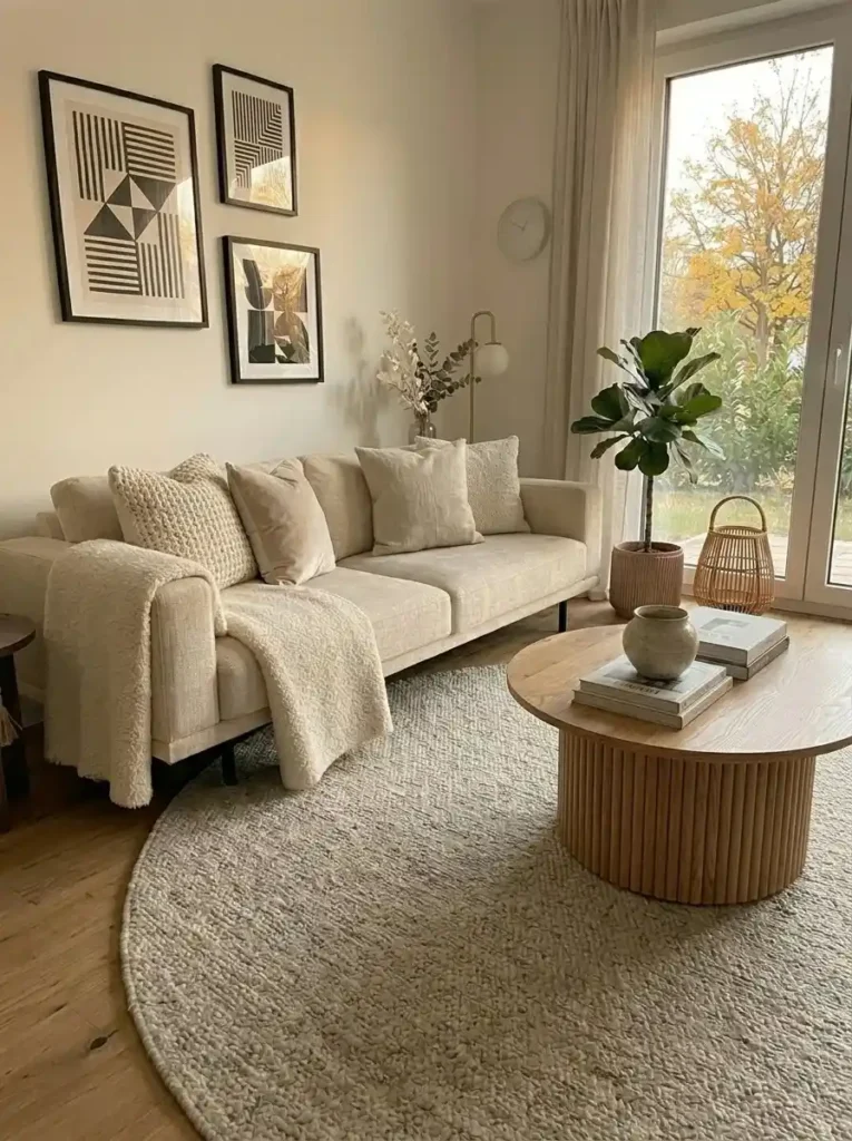 Natural fiber rug bringing warmth and earthy texture to a living room