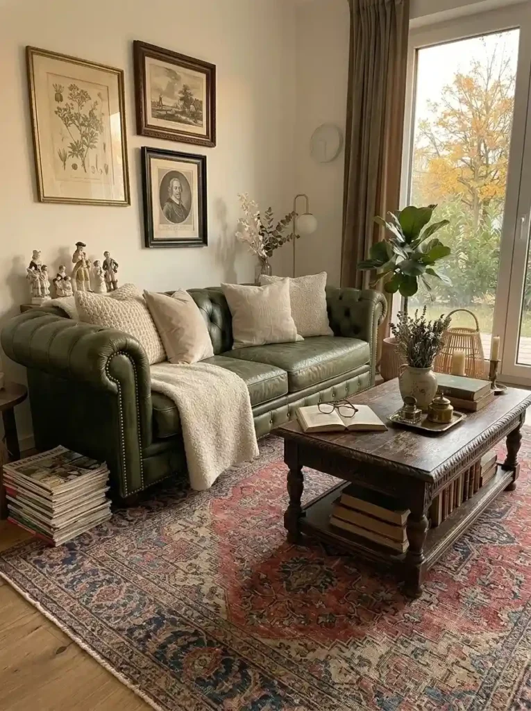 Vintage-inspired rug adding charm and character to a cozy living room