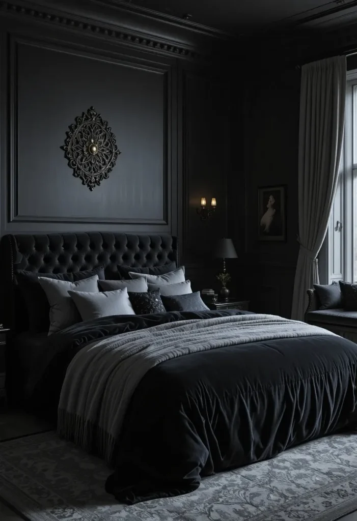 Velvet black bedding with silver accents