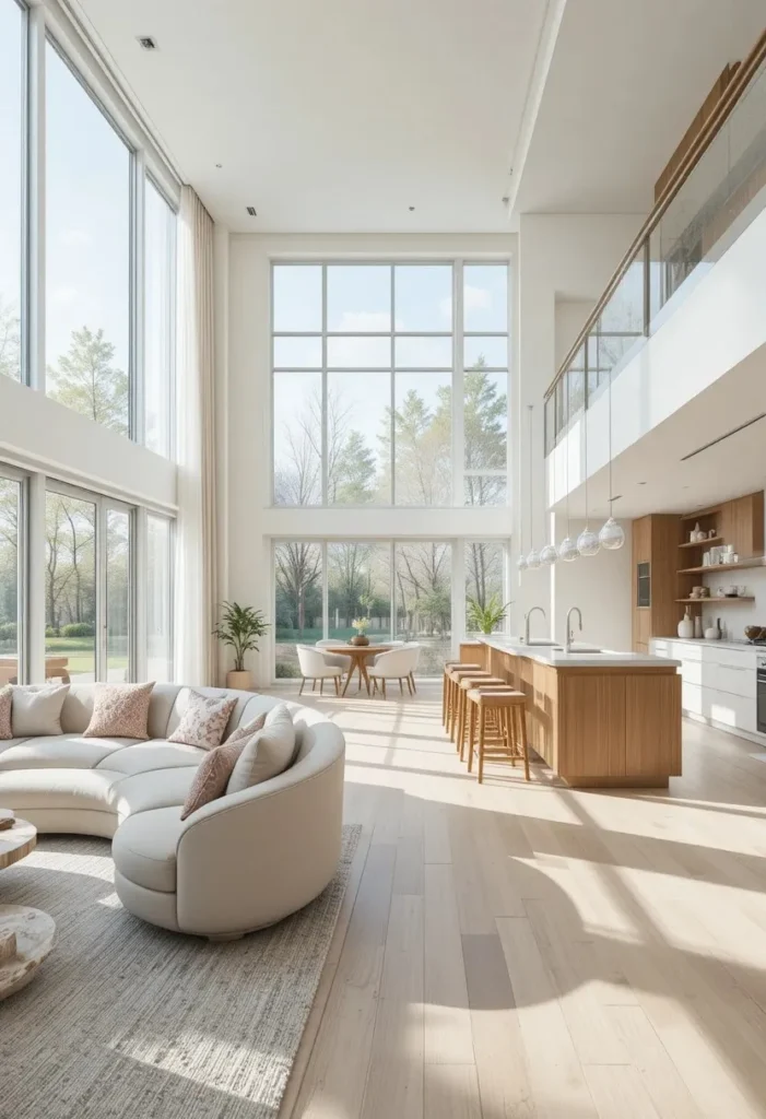 Open-concept home with large floor-to-ceiling windows