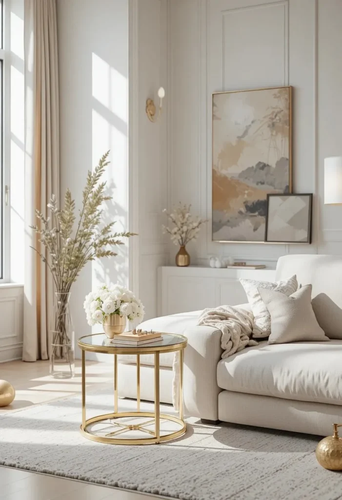 Glass side table in a bright modern living room