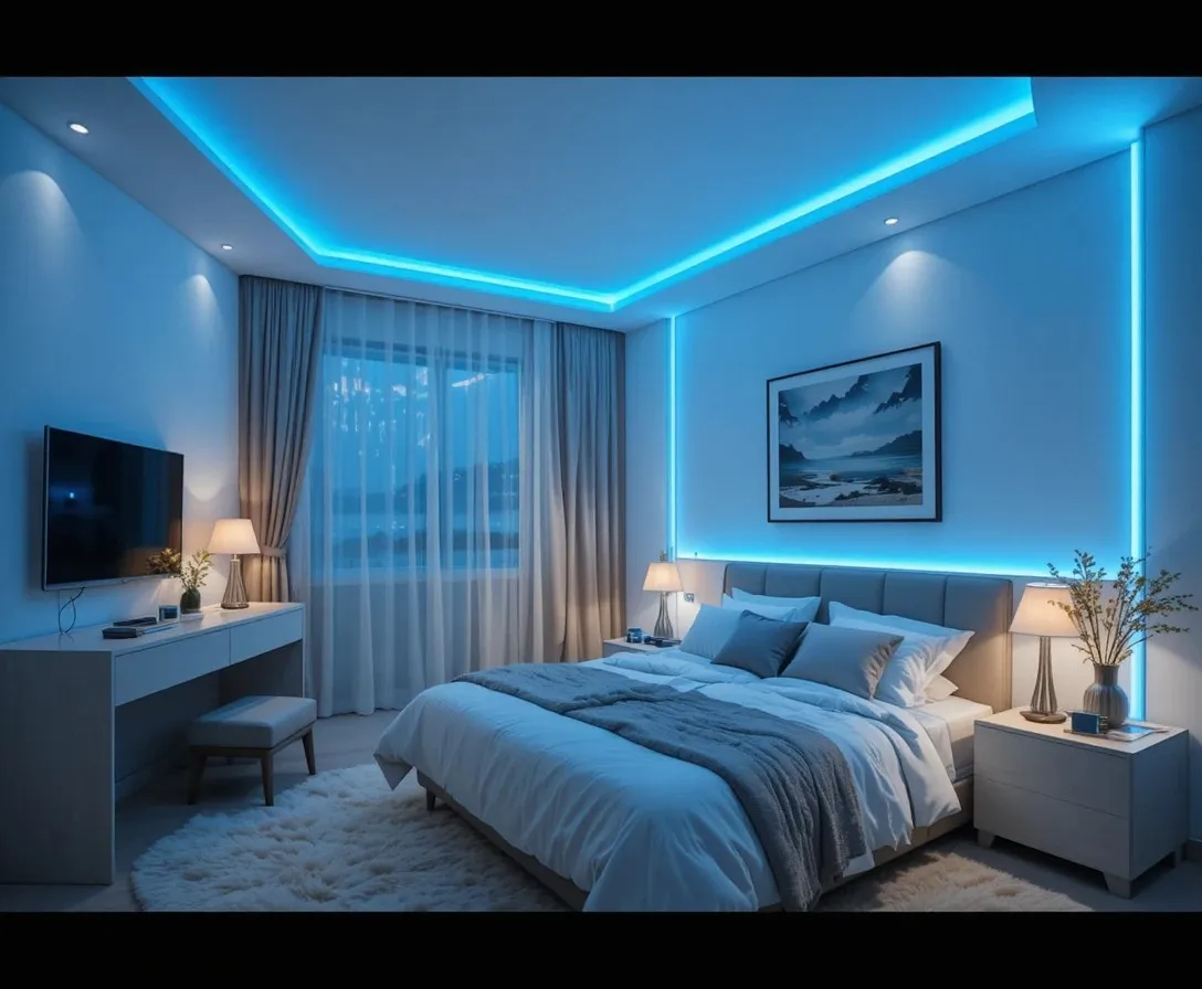 Full view of LED lights bedroom look