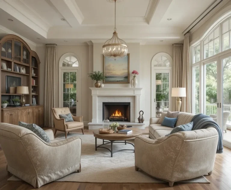 beautiful living room with fireplace look