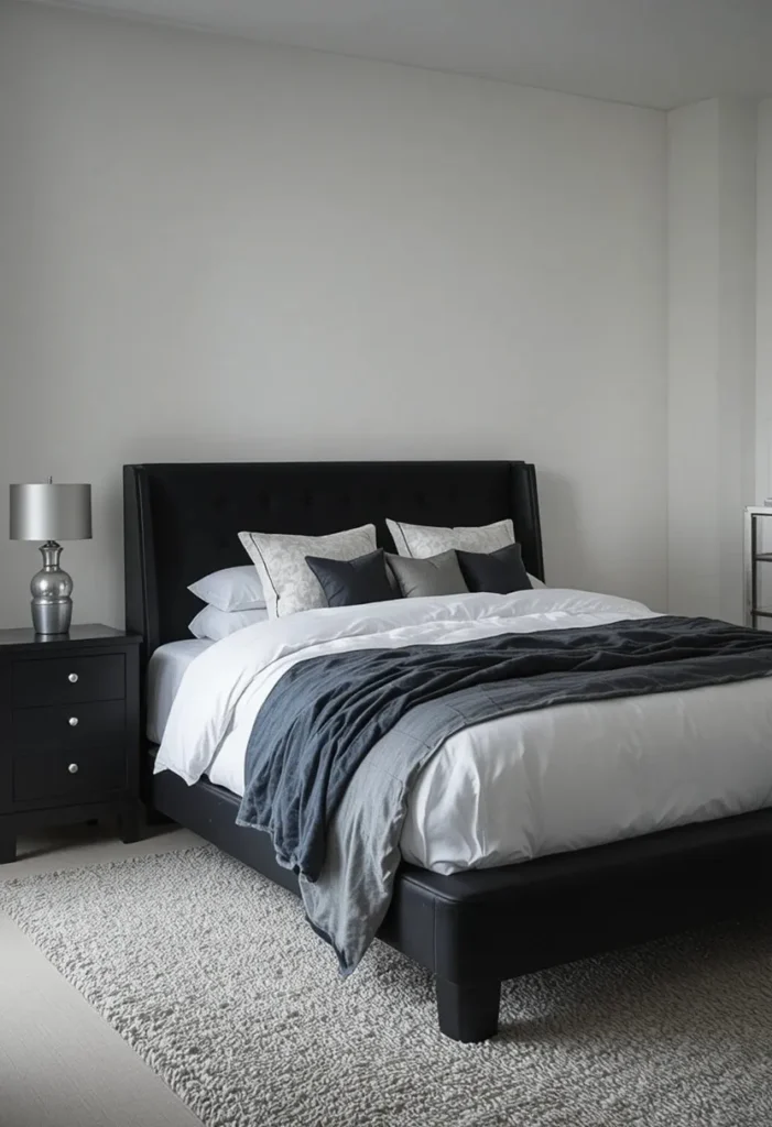 Minimal black and silver modern bedroom
