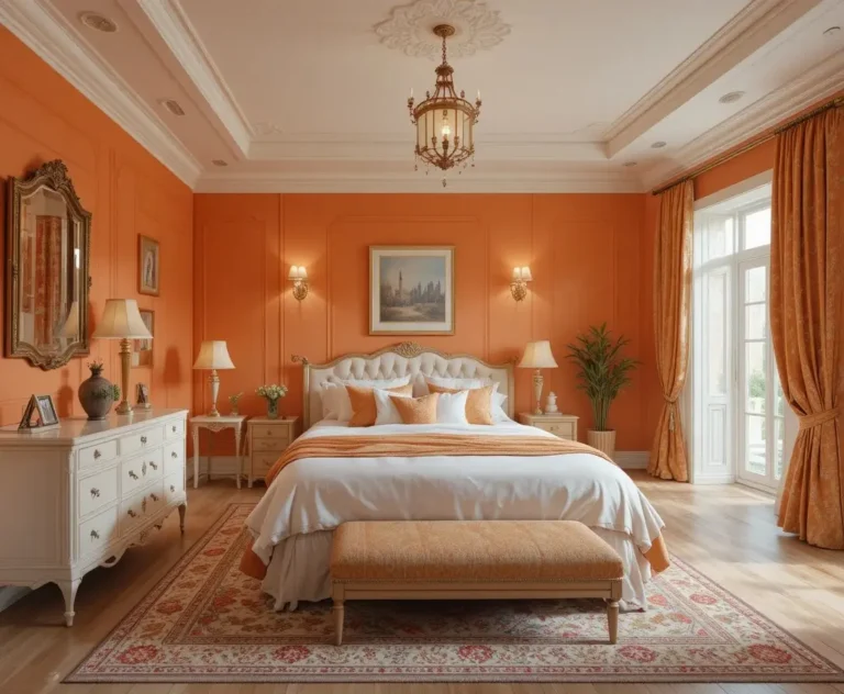 Full view of Beautiful orange bedroom look
