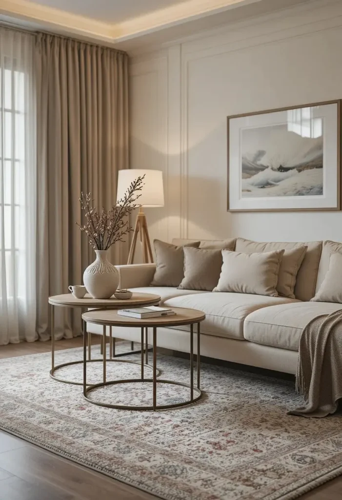 Nesting side tables inside a modern living room