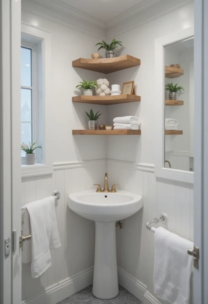 Compact corner bathroom sink designed for small spaces.