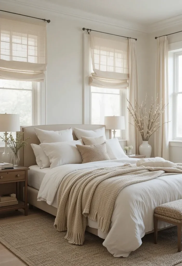 linen layered canopy bed ideas with soft neutral bedroom textures