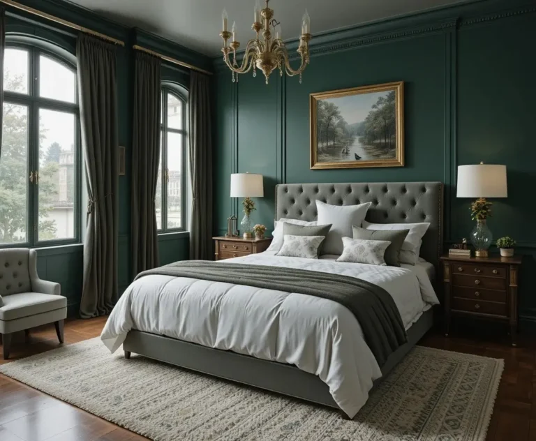 beautiful dark green bedroom look