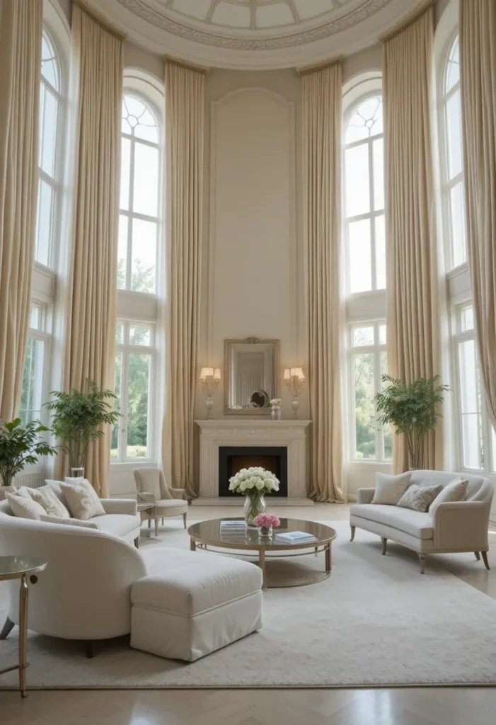 Floor-to-ceiling curtains creating an elegant living room design.